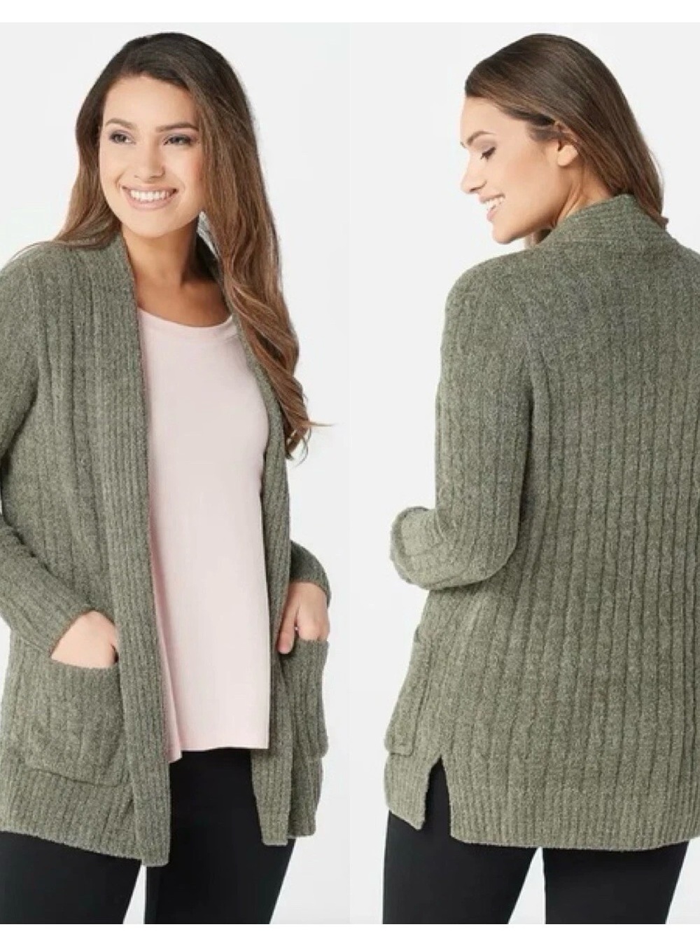 BAREFOOT DREAMS - Cozychic Lite Cable Cardi in Olive/Loden